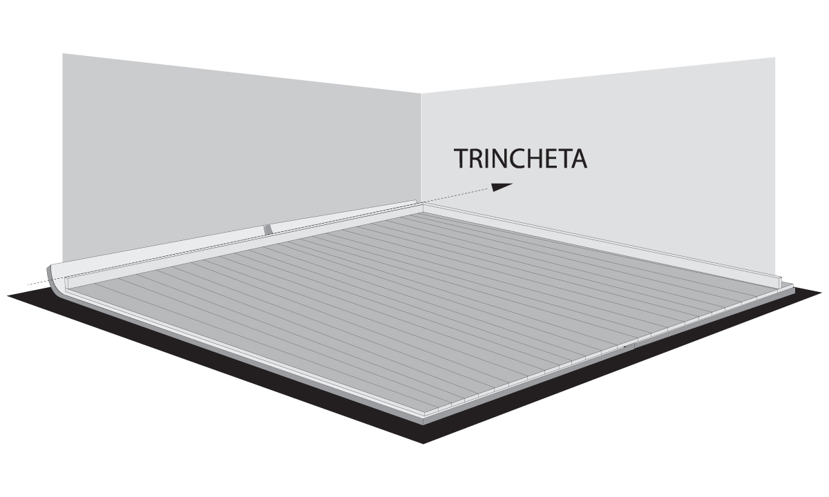 Por último se colocan los zócalos y se procede a cortar con una trincheta el material excedente.