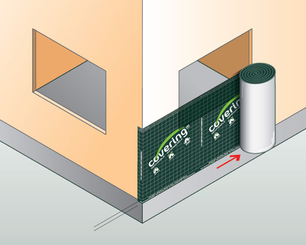 Coloque Covering sobre la pared exterior, por debajo del nivel del suelo y cubriendo todas las aberturas. Fije a la pared usando clavos de cabeza grande o grampas.