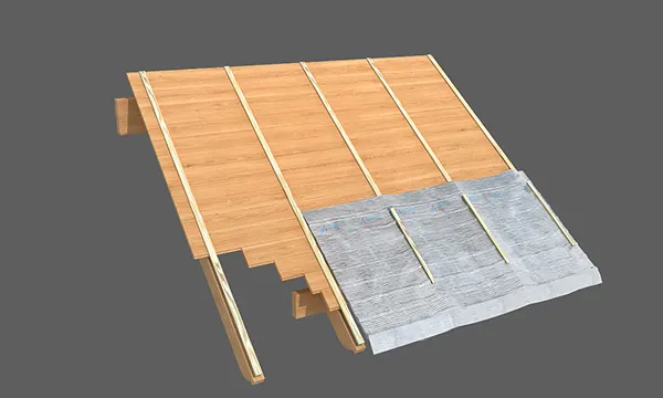 Se fija el aislante con listones de yesero de 1”x1/2”. No es necesario tensar el aislante. Debe quedar una cámara de aire por debajo.